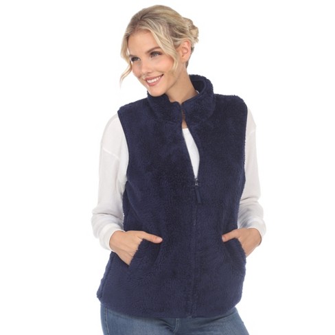 Women's Zip up High Pile Fleece Vest XL Navy -White Mark