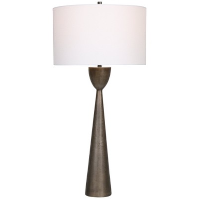 Uttermost Waller Table Lamp – Handcrafted Cast Aluminum, Old Iron Finish, 35.5” Tall, White Drum Shade