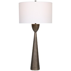 Uttermost Waller Table Lamp – Handcrafted Cast Aluminum, Old Iron Finish, 35.5” Tall, White Drum Shade - 1 of 4