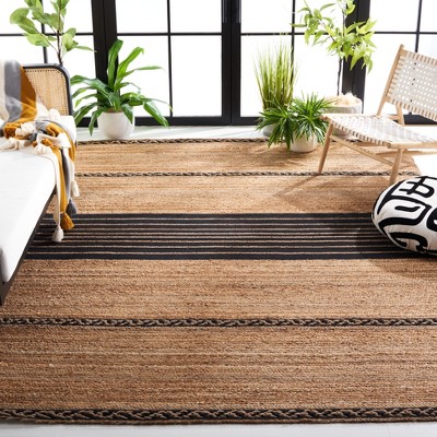 Artisanal Black Stripe Hand-Woven Jute 6' Square Rug