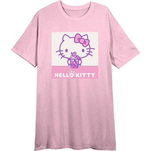 Hello Kitty Drinking Boba Tea Women's Pink Short Sleeve Sleep