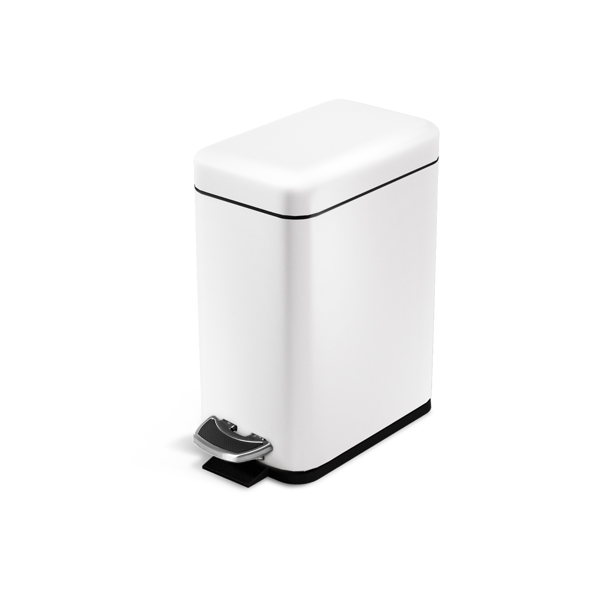 Home Zone Living 1.3 Gallon Slim Stainless Steel Trash Can with Step On Pedal and Soft Close Lid, White