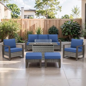 Buenhomino 4 Piece Patio Furniture Set 41in Fire Pit Table Outdoor Furniture Sets Patio Couch Outdoor Chairs 50000 BTU Propane Fire Pit - 1 of 4