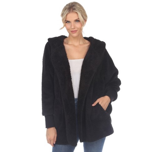 Women's Plush Hooded Cardigan With Pockets Black L/xl - White Mark : Target