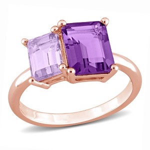 EVERLY JEWELRY | Rose Silver 3 1/10 ct TGW Octagon Amethyst and Pink Amethyst Ring - 1 of 4