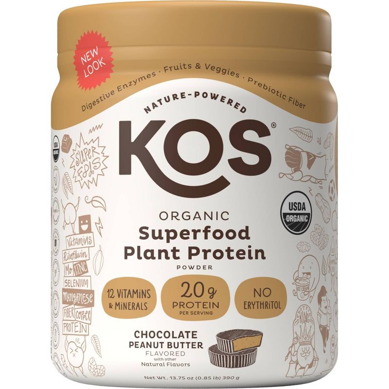 KOS Organic Vegan Plant Based Protein Powder - Chocolate Peanut Butter - 13.75oz, 1 of 5