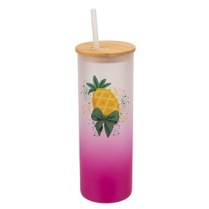 Elanze Designs 25 Ounce Frosted Glass Gradient Travel Tumbler With Straw and Wooden Lid, Pineapple Pink - 1 of 1