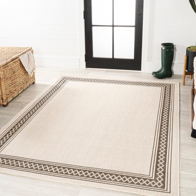 Cream & Black Diamond Border Easy-Care Synthetic Area Rug