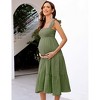 Womens Square Neck Smocked Maternity Dress Flutter Sleeve Summer Maxi Sundress Army Green S - 2 of 4