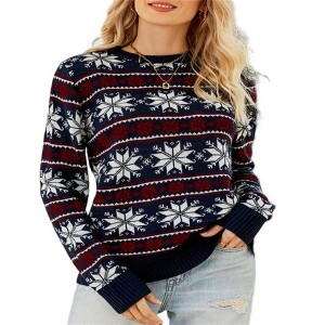 Christmas Sweaters for Women Casual Crewneck Long Sleeve Floral Print Cable Knit Pullover Sweater Tops - 1 of 4