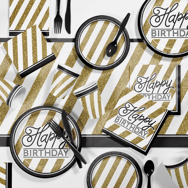 24ct "Happy Birthday" Paper Plates Black/Gold, 3 of 4