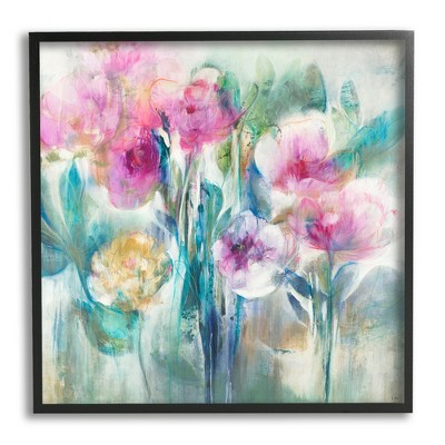 Stupell Industries Delicate Rainy Flowers Pink Peonies Painterly Illustration Framed Giclee Art