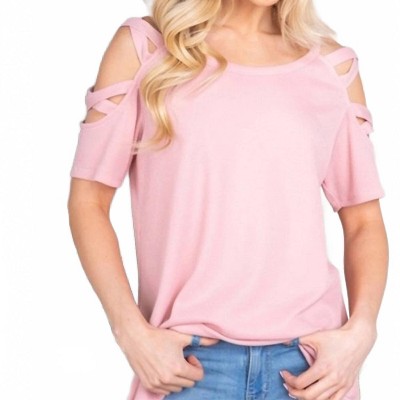 Women's Crisscross Cold Shoulder Solid Top - HEIMISH USA M