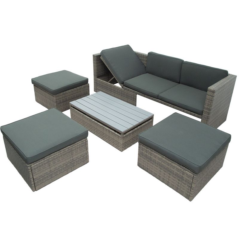5-Piece Outdoor Patio Wicker Sofa Set with Adustable Backrest, Coversation Set with Lift Top Coffee Table - ModernLuxe, 5 of 13