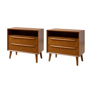 Margery Mid-century Modern 2 - Drawer Nightstand with  Built-In Outlets Set of 2| HULALA HOME - 1 of 4
