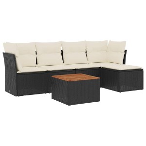 vidaXL Patio Sofa Set with Cushions Outdoor Furniture 6 Piece Poly Rattan - Black and Cream - 1 of 4