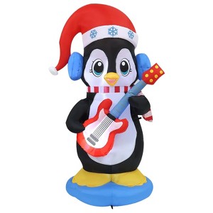 Itopfox 6ft Inflatable Christmas Penguin Playing Guitar with 4 LED Lights 1 Piece Outdoor Lawn Patio Garden Holiday Decoration - 1 of 4