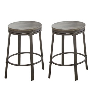 Set of 2 Portland Counter Height Barstool Gray - Steve Silver: Metal, Round, 24" Fixed Height - 1 of 3