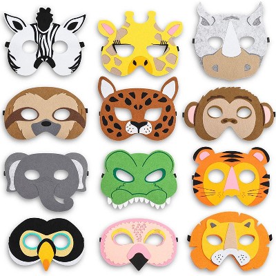 Blue Panda 12-Pack Felt Animal Masks for Jungle Birthday Party Favors 7 x 7.2 in