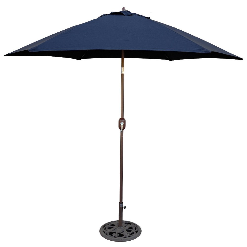 Photos - Parasol 9' x 5' Aluminum Bronze Umbrella Navy Blue - Tropishade: Rust-Resistant, Polyester, Push-Button Tilt