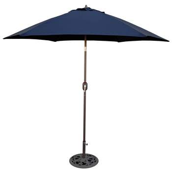 9' x 5' Aluminum Bronze Umbrella Navy Blue - Tropishade