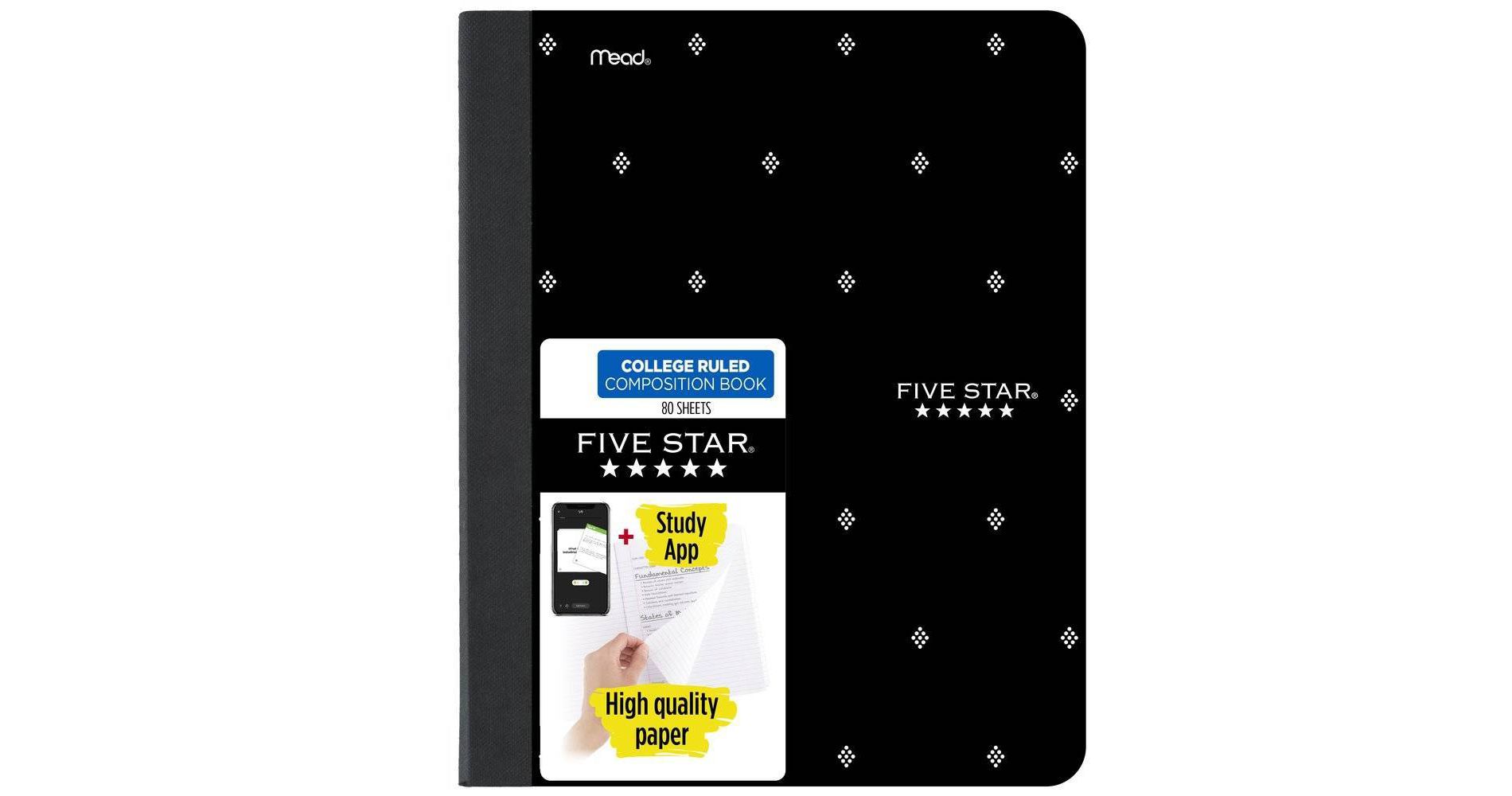 Five Star Fashion Comp Book 80ct Black with White Dot, School Supplies