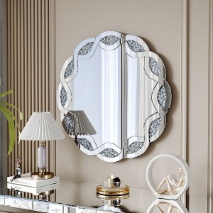 KWPZQEB 31.5" Round Mirror, Luxury Glass Decorative Wall Mirror with Wavy Frame, Art Decor Wall Mounted Vanity Mirror for Hallway, Entryway, Bedroom - 1 of 4