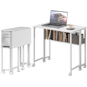Aghana Digitals Foldable Computer Desk with Drop-Leaf Design, Storage Shelf, Side Bag & Lockable - 1 of 4