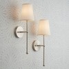 Possini Euro Design Elena Modern Wall Light Sconces Set of 2 Brushed Nickel Hardwire 6" Fixture Cream Linen Shade for Bedroom Reading Living Room Home - 2 of 4