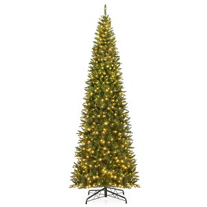 Tangkula 12 FT Pre-lit Artificial Christmas Tree Hinged Xmas Tree w/Quick Power Connector 2125 Branch Tips & 800 Warm White LED Lights - 1 of 4