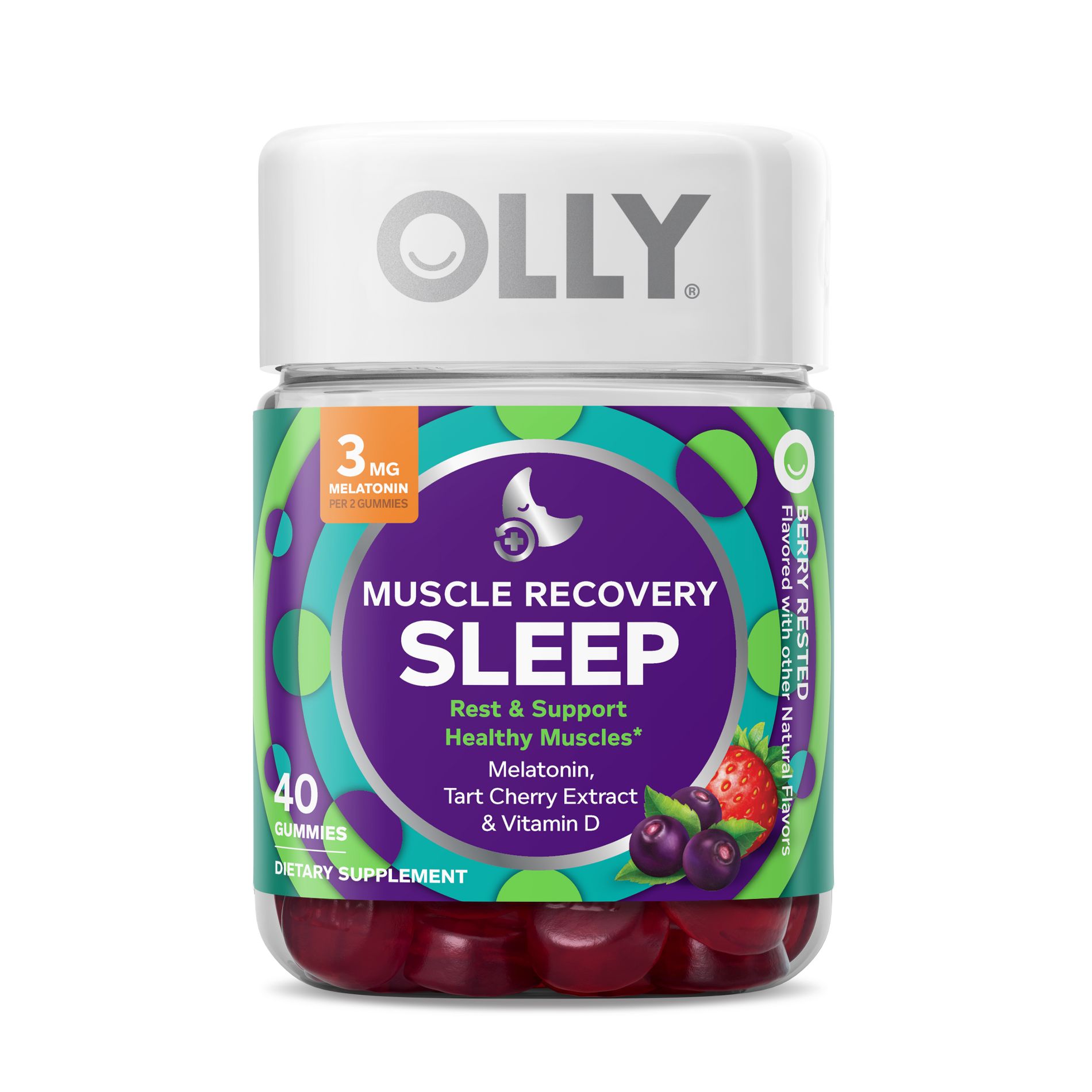 OLLY Muscle Recovery Sleep Gummies with Melatonin, Tart Cherry & Vitamin D - Berry - 40ct