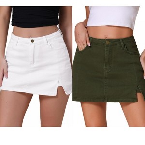 INSPIRE CHIC Women's Jean Side Slit High Waisted A-Line Stretch Mini Denim Skirts 2 Packs - 1 of 4