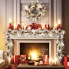 24" Pre-Lit LED Christmas Wreath for Front Door - Decor with Red Bow & Balls, Artificial Pine Greenery for Home, Fireplace, Wall & Porch - 2 of 4