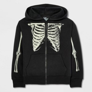Boys' Halloween Glow in the Dark Skeleton Graphic Full Zip Fleece