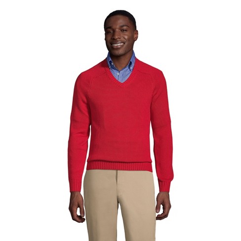 Lands' End School Uniform Men's Cotton Modal V-neck Sweater - X Large - Red  : Target