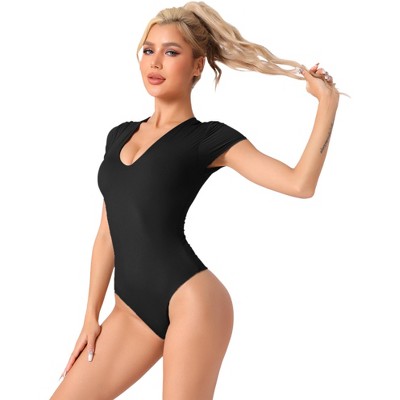 Allegra K Women's U Neck Short Sleeve Slim Fit Full Body Shapers for Dance Training