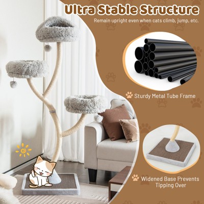 Gray 70'' Multi-Level Cat Tree Tower with Plush Perches and Sisal Posts