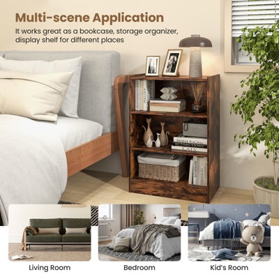 Rustic Brown 3-Tier Adjustable Wood Bookcase