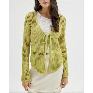 Women's Knit Beach Cover Up Long Sleeve Open Front Cardigan - 1 of 4