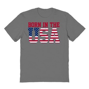 Rerun Island Men's Born In The Usa Flag Logo Black Americana 4Th Of July Short Sleeve Graphic Cotton T-Shirt - Charcoal L - 1 of 4