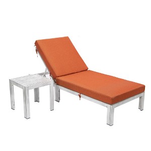 LeisureMod Chelsea Modern Outdoor Weathered Grey Chaise Lounge Chair With Side Table and Cushions - 1 of 4