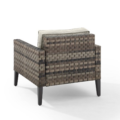 Taupe and Brown Outdoor Wicker Armchair with Cushions