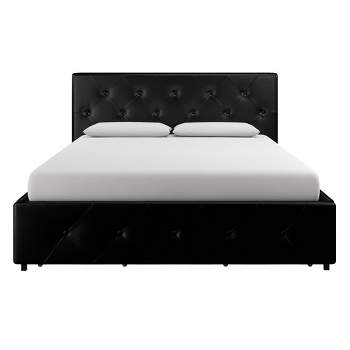 Dalia Faux Leather Upholstered Bed with Storage Black - Room & Joy