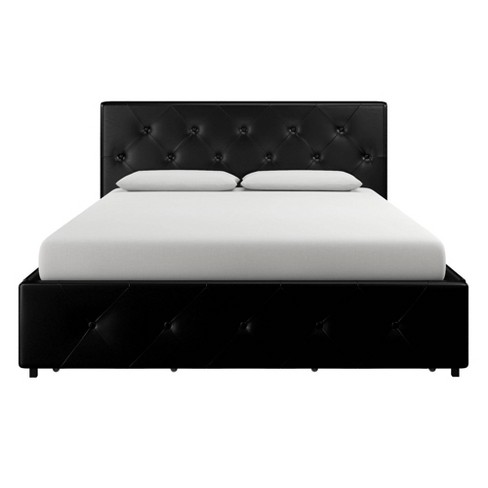 Dalia Faux Leather Upholstered Bed, Upholstered Bed Frame Queen Black