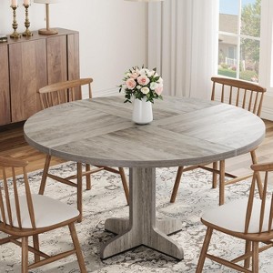Jojoka Round Dining Table for 4, 47 Inches Dining Room Table with Wooden Base, Circle Kitchen Dinner Table for Dining Room, Kitchen - 1 of 4