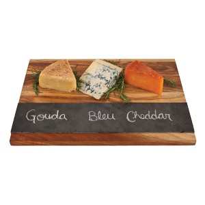 Twine Rustic Farmhouse Wood with Slate Cheese Board, Chalk Set, Acacia Wood and Natural Slate Cutting Board, Soapstone Chalk, Gourmet Gift Set, Brown - 1 of 4