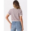 Allegra K Women's Tweed Knit Crew Neck Short Sleeve Cropped Casual Cardigan Jackets - 3 of 4