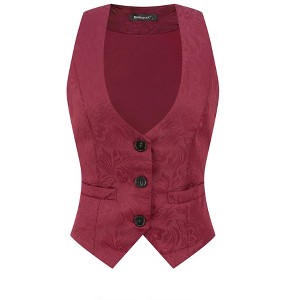 INSPIRE CHIC Women's Vintage Waistcoat Button Up Steampunk Jacquard Sleeveless Suit Vest - 1 of 4