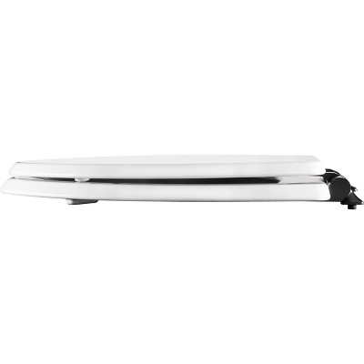 White Gloss Elongated Toilet Seat with Matte Black Metal Hinges