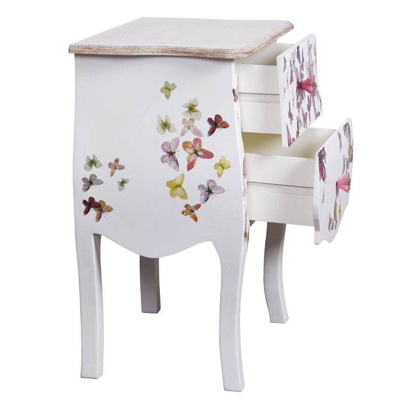 2 Drawer Butterfly Print Accent Cabinet White - Stylecraft, 4 of 10